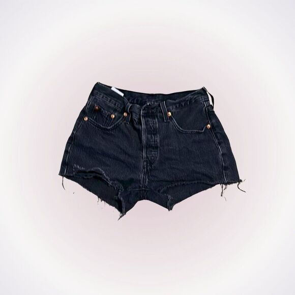 Levi’s mini black denim button front cut off shorts | Sz 25 - Picture 1 of 6
